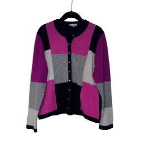 Charter Club Cardigan Womens XL Pink Grey Black 100% Cashmere